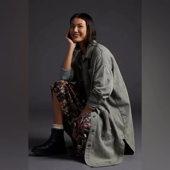 Anthropologie Pilcro Duster Shacket Green Small S - Picture 2 of 8